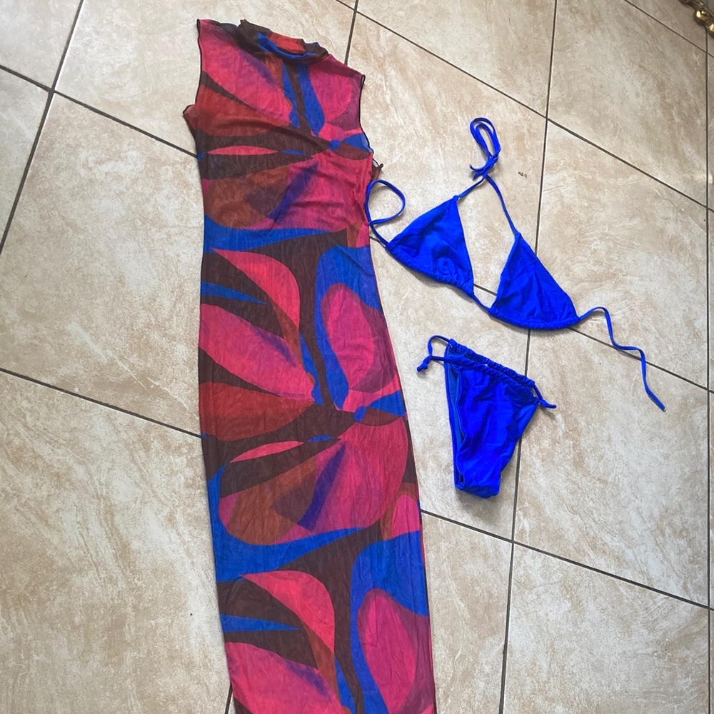 Maxi Dress and Blue Bikini Set